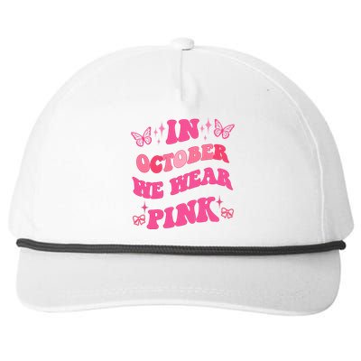 In October We Wear Pink Breast Cancer Butterflies Snapback Five-Panel Rope Hat