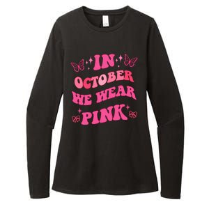 In October We Wear Pink Breast Cancer Butterflies Womens CVC Long Sleeve Shirt