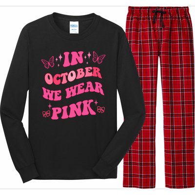 In October We Wear Pink Breast Cancer Butterflies Long Sleeve Pajama Set