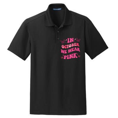 In October We Wear Pink Breast Cancer Butterflies Dry Zone Grid Polo