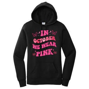 In October We Wear Pink Breast Cancer Butterflies Women's Pullover Hoodie