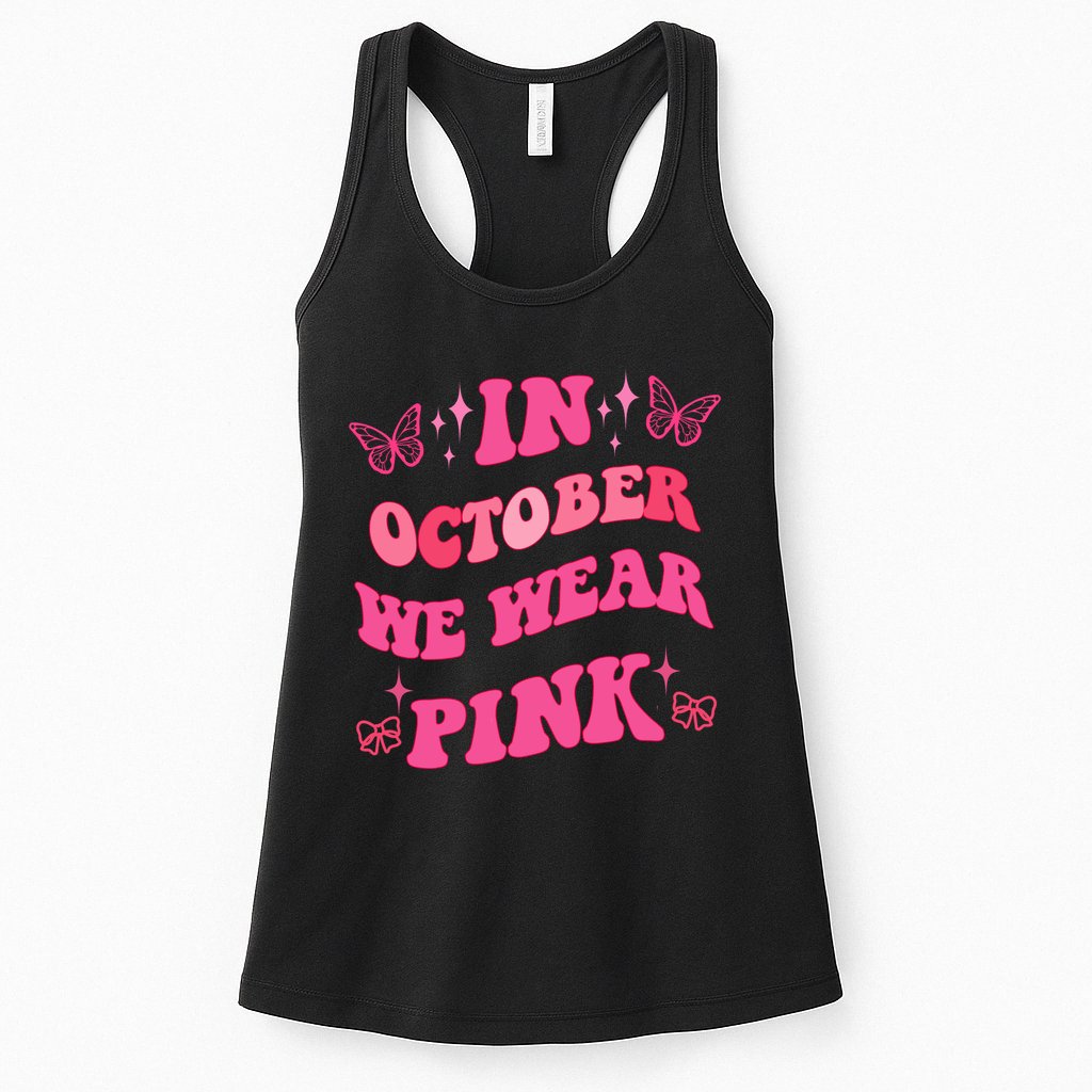 In October We Wear Pink Breast Cancer Butterflies Womens Tank Top