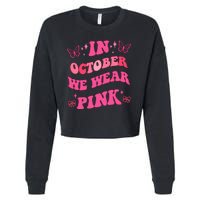 In October We Wear Pink Breast Cancer Butterflies Cropped Pullover Crew