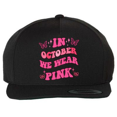 In October We Wear Pink Breast Cancer Butterflies Wool Snapback Cap