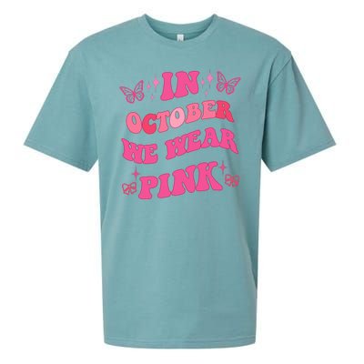 In October We Wear Pink Breast Cancer Butterflies Sueded Cloud Jersey T-Shirt