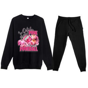 In October We Wear Pink And Watch Football Breast Cancer Premium Crewneck Sweatsuit Set