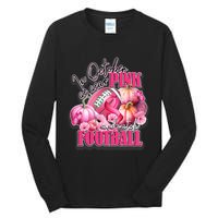 In October We Wear Pink And Watch Football Breast Cancer Tall Long Sleeve T-Shirt