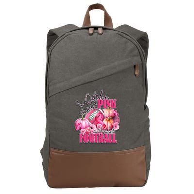 In October We Wear Pink And Watch Football Breast Cancer Cotton Canvas Backpack