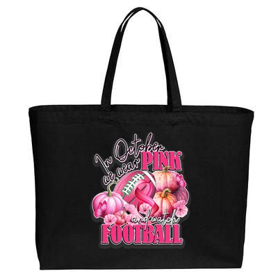 In October We Wear Pink And Watch Football Breast Cancer Cotton Canvas Jumbo Tote