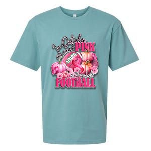 In October We Wear Pink And Watch Football Breast Cancer Sueded Cloud Jersey T-Shirt