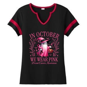 In October We Wear Breast Cancer Awareness Halloween Ladies Halftime Notch Neck Tee