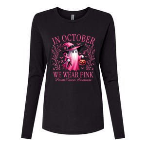 In October We Wear Breast Cancer Awareness Halloween Womens Cotton Relaxed Long Sleeve T-Shirt