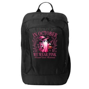 In October We Wear Breast Cancer Awareness Halloween City Backpack