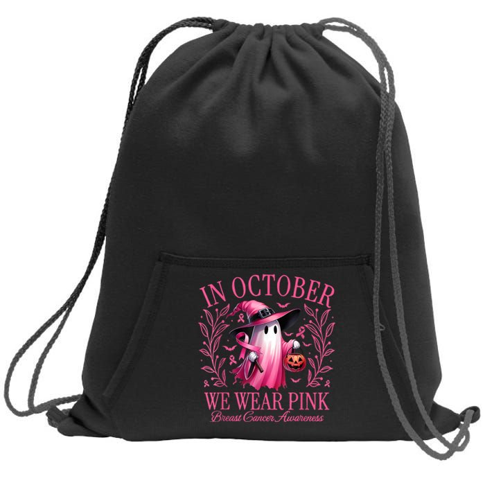 In October We Wear Breast Cancer Awareness Halloween Sweatshirt Cinch Pack Bag