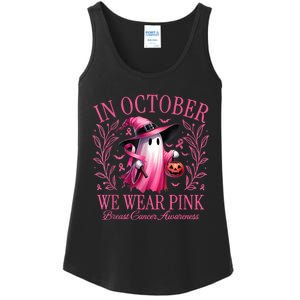 In October We Wear Breast Cancer Awareness Halloween Ladies Essential Tank