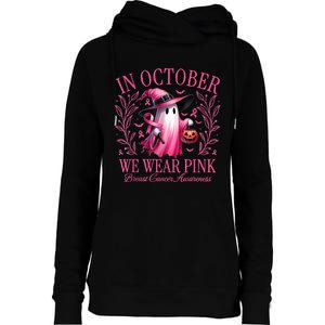 In October We Wear Breast Cancer Awareness Halloween Womens Funnel Neck Pullover Hood