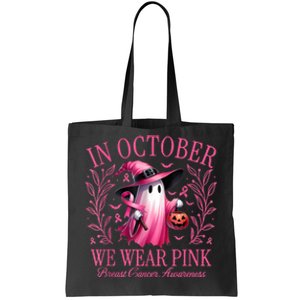 In October We Wear Breast Cancer Awareness Halloween Tote Bag