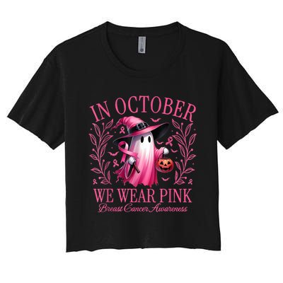 In October We Wear Breast Cancer Awareness Halloween Women's Crop Top Tee