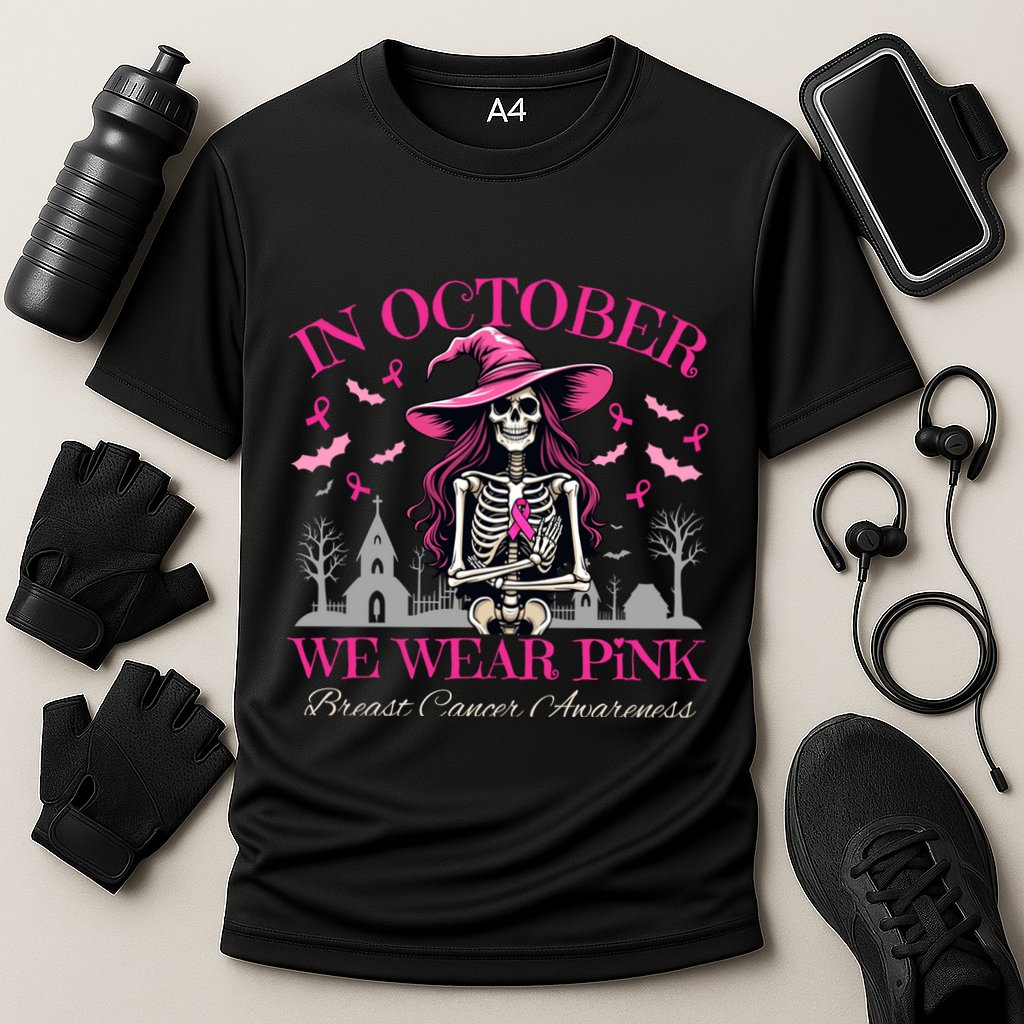 In October We Wear Vintage Skeleton Witch Funny Gift Cooling Performance Crew T-Shirt