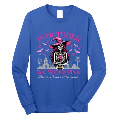 In October We Wear Vintage Skeleton Witch Funny Gift Long Sleeve Shirt