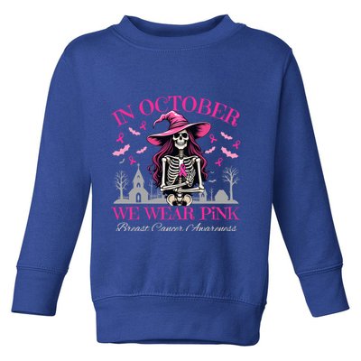 In October We Wear Vintage Skeleton Witch Funny Gift Toddler Sweatshirt