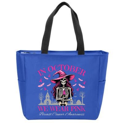 In October We Wear Vintage Skeleton Witch Funny Gift Zip Tote Bag