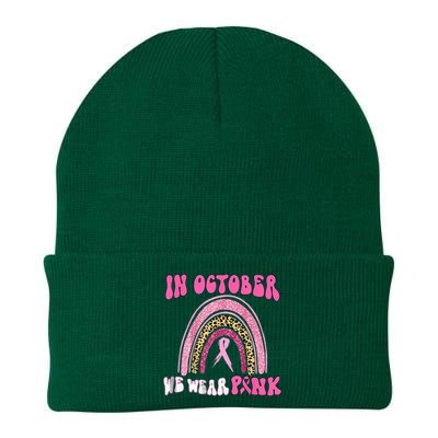 In October We Wear Pink Leopard For Breast Cancer Knit Cap Winter Beanie