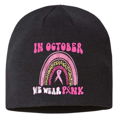 In October We Wear Pink Leopard For Breast Cancer Sustainable Beanie