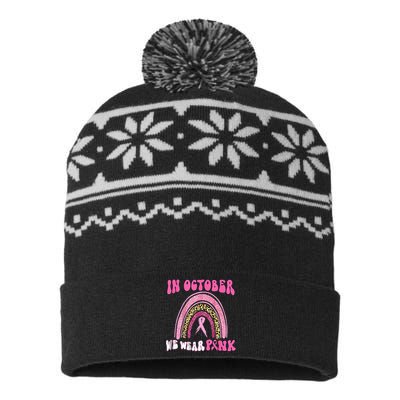 In October We Wear Pink Leopard For Breast Cancer USA-Made Snowflake Beanie