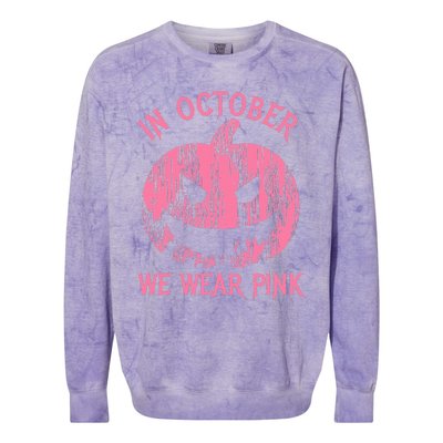 In October We Wear Pink Halloween Jack O Lantern Art Cancer Colorblast Crewneck Sweatshirt