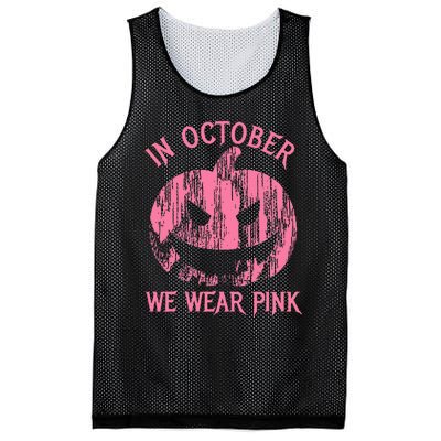 In October We Wear Pink Halloween Jack O Lantern Art Cancer Mesh Reversible Basketball Jersey Tank