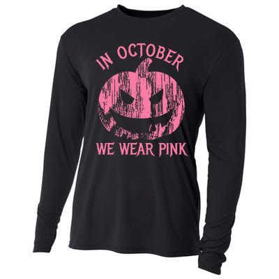 In October We Wear Pink Halloween Jack O Lantern Art Cancer Cooling Performance Long Sleeve Crew