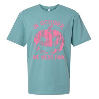 In October We Wear Pink Halloween Jack O Lantern Art Cancer Sueded Cloud Jersey T-Shirt