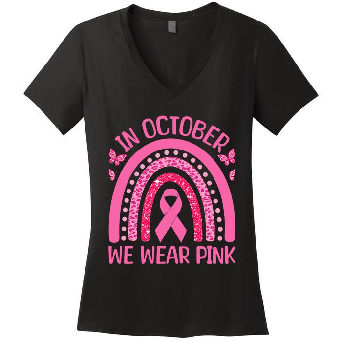 In October We Wear Pink Rainbow is perfect for October Fall Women's V-Neck T-Shirt