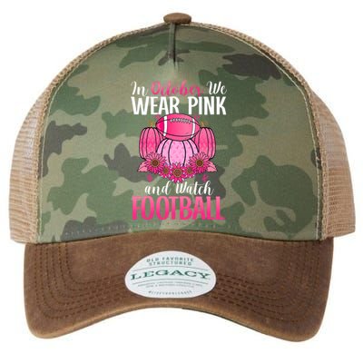 In October We Wear Pink Football Pumpkin Breast Cancer Legacy Tie Dye Trucker Hat