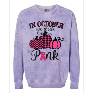 In October We Wear Thanksgiving Breast Cancer Awareness Gift Colorblast Crewneck Sweatshirt