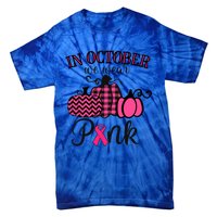 In October We Wear Thanksgiving Breast Cancer Awareness Gift Tie-Dye T-Shirt