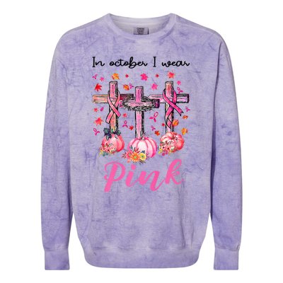 in october we wear pink jesus cross breast cancer awareness Colorblast Crewneck Sweatshirt