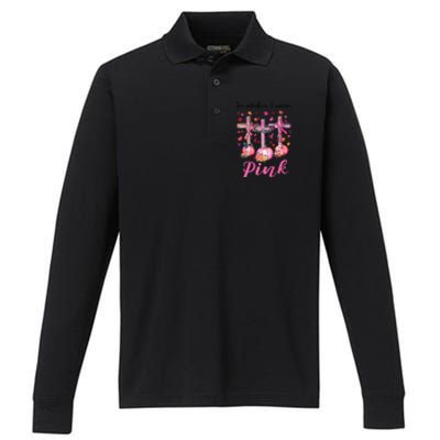 in october we wear pink jesus cross breast cancer awareness Performance Long Sleeve Polo