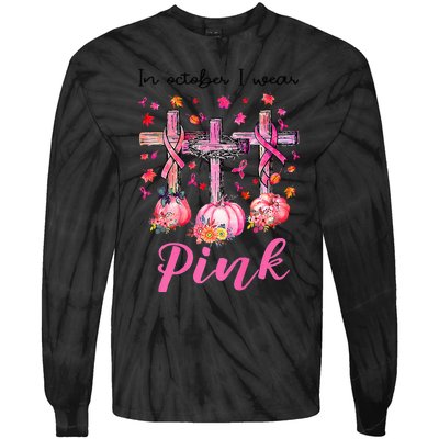 in october we wear pink jesus cross breast cancer awareness Tie-Dye Long Sleeve Shirt