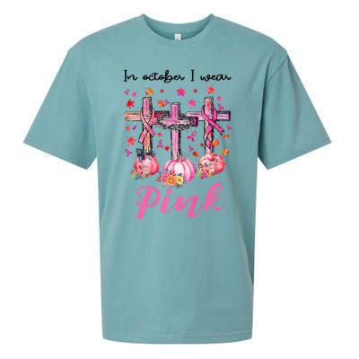 in october we wear pink jesus cross breast cancer awareness Sueded Cloud Jersey T-Shirt