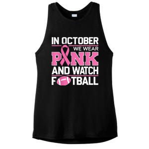 In October We Wear And Watch Football Breast Cancer Ladies PosiCharge Tri-Blend Wicking Tank