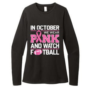 In October We Wear And Watch Football Breast Cancer Womens CVC Long Sleeve Shirt