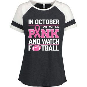 In October We Wear And Watch Football Breast Cancer Enza Ladies Jersey Colorblock Tee