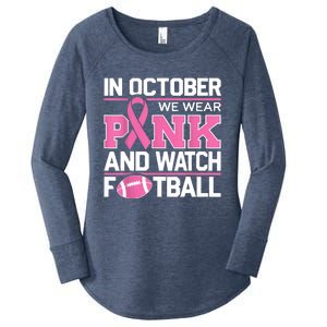 In October We Wear And Watch Football Breast Cancer Women's Perfect Tri Tunic Long Sleeve Shirt