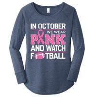 In October We Wear And Watch Football Breast Cancer Women's Perfect Tri Tunic Long Sleeve Shirt