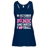 In October We Wear And Watch Football Breast Cancer Ladies Essential Flowy Tank