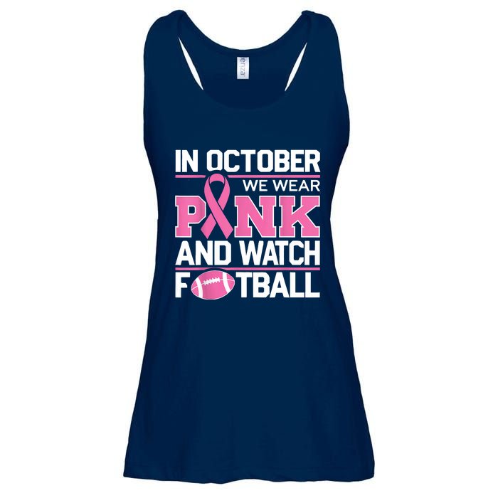 In October We Wear And Watch Football Breast Cancer Ladies Essential Flowy Tank