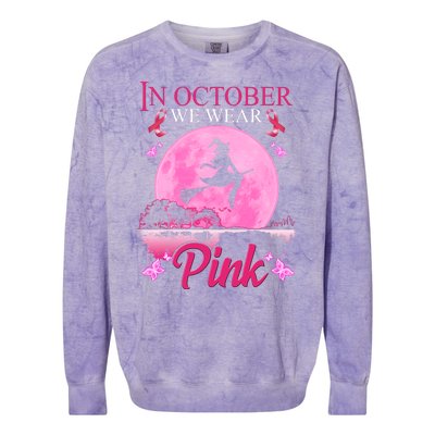 In October We Wear Pink Halloween Breast Cancer Colorblast Crewneck Sweatshirt