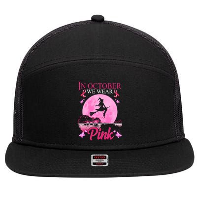 In October We Wear Pink Halloween Breast Cancer 7 Panel Mesh Trucker Snapback Hat